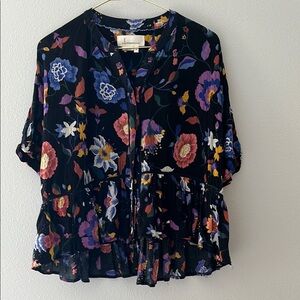 Anthropologie Floral Black Blouse
